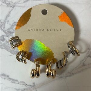Anthropologie Metallic Twist Hoop Earrings (Silver & Gold Mix)